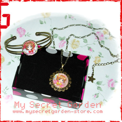 Cardcaptor Sakura カードキャプターさくら Sakura Kinomoto anime Cabochon Bronze Necklace and Bracelet Set Cardcaptor Sakura カードキャプターさくら Sakura Kinomoto anime Cabochon Bronze Necklace and Bracelet Set